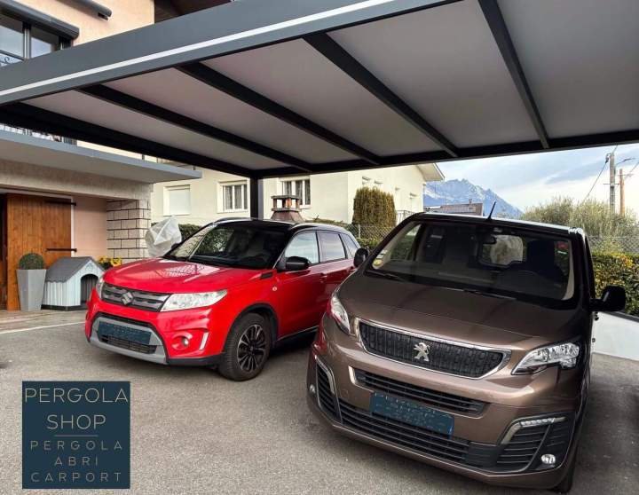 carport double toit plat avec brise vue Savoie(4)