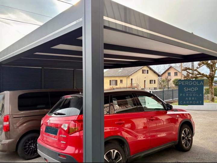 carport double toit plat avec brise vue Savoie